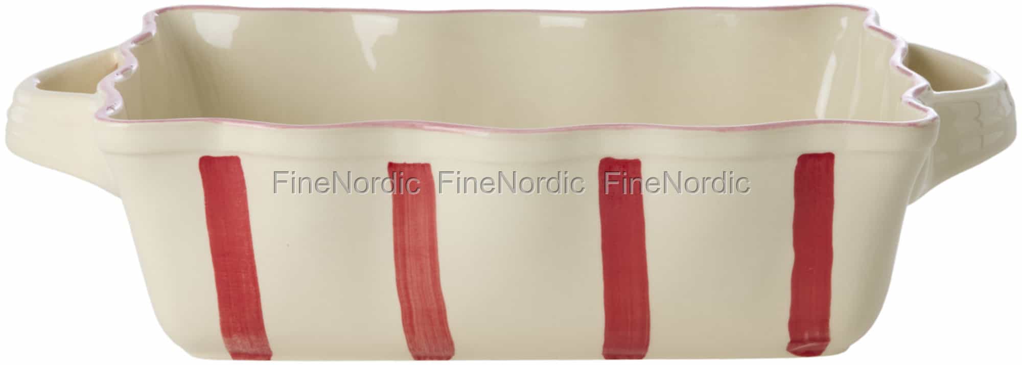 Rice Stoneware Ugnsform - Cream - Röda Ränder - Rosa Kant - Medium